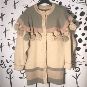 Unique Vintage German wool sweater with Pom poms!